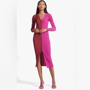 STAUD Pink colorblock Shoko Long Sleeve Knit Dress